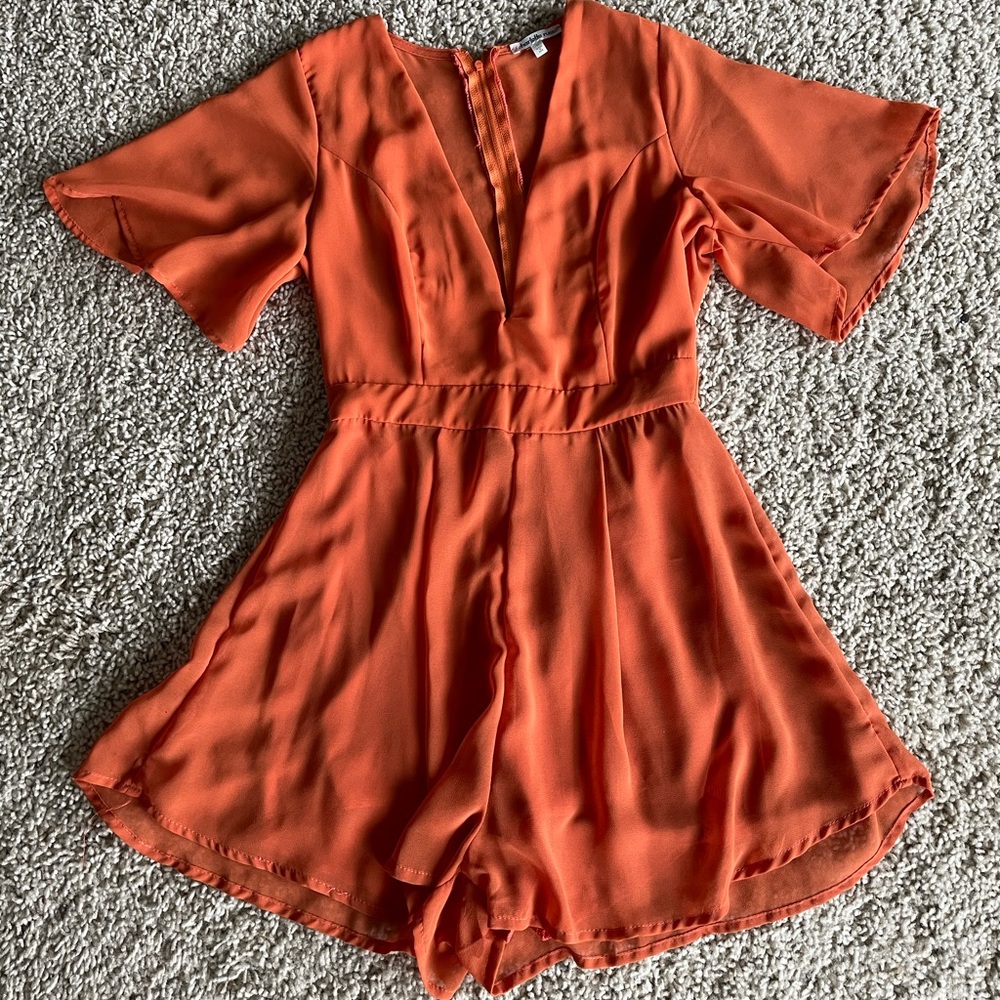 Women’s Orange V-cut Romper